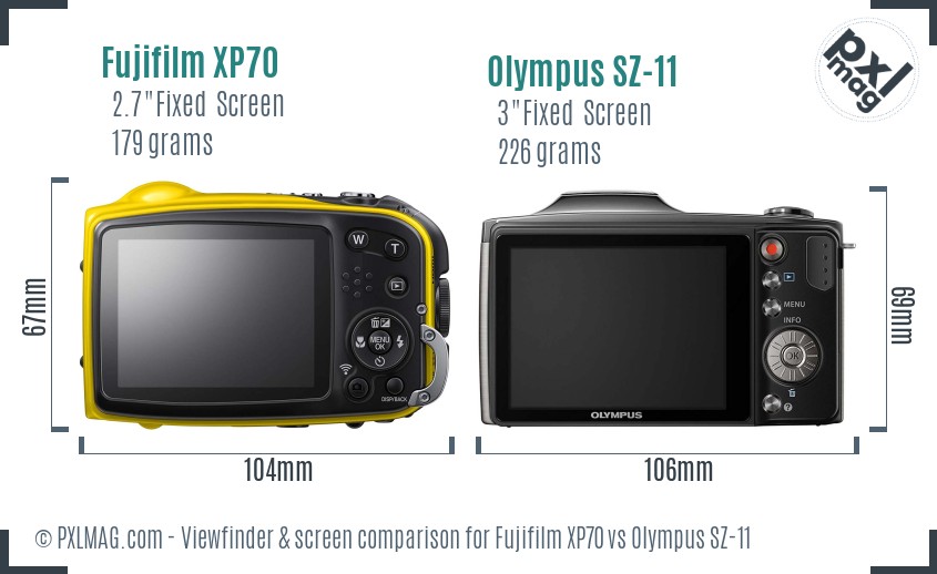 Fujifilm XP70 vs Olympus SZ-11 Screen and Viewfinder comparison
