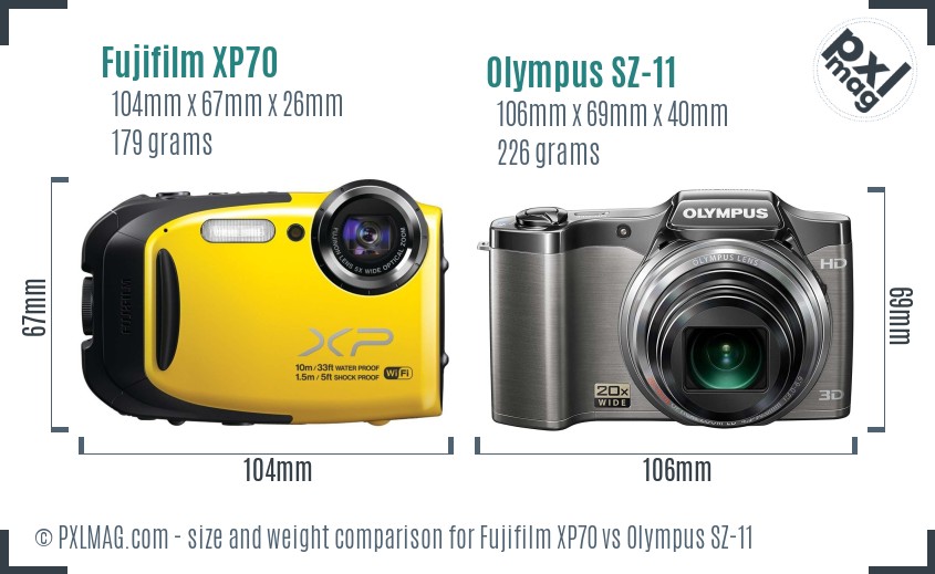 Fujifilm XP70 vs Olympus SZ-11 size comparison