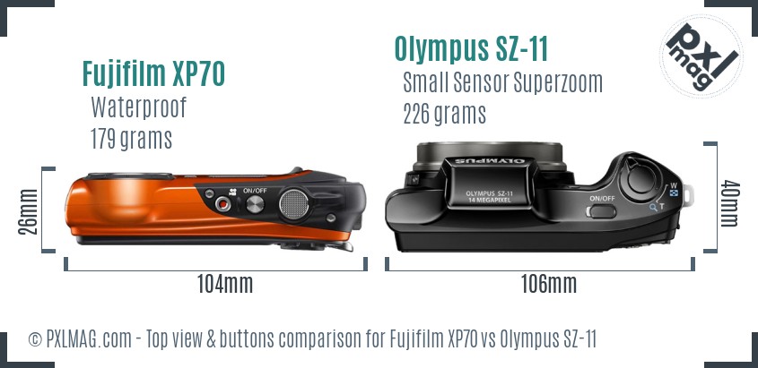 Fujifilm XP70 vs Olympus SZ-11 top view buttons comparison