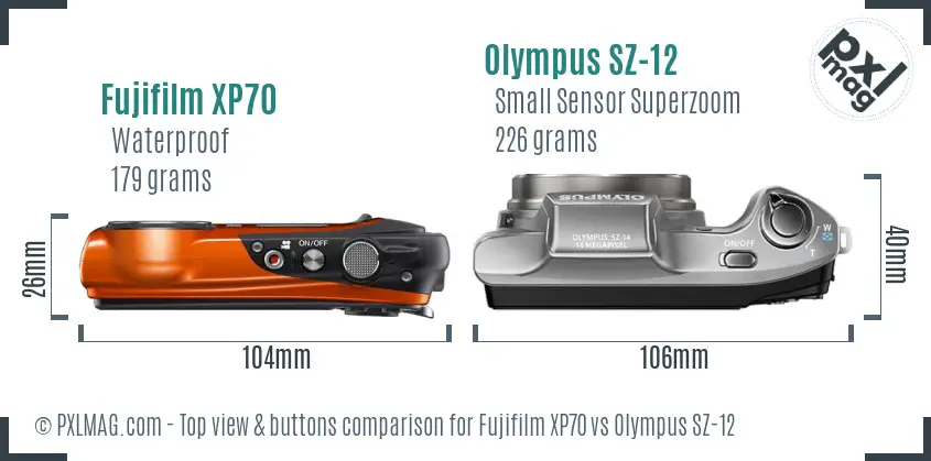 Fujifilm XP70 vs Olympus SZ-12 top view buttons comparison Fujifilm XP70 vs Olympus SZ-12 top view buttons comparison
