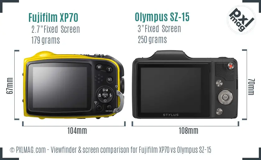 Fujifilm XP70 vs Olympus SZ-15 Screen and Viewfinder comparison