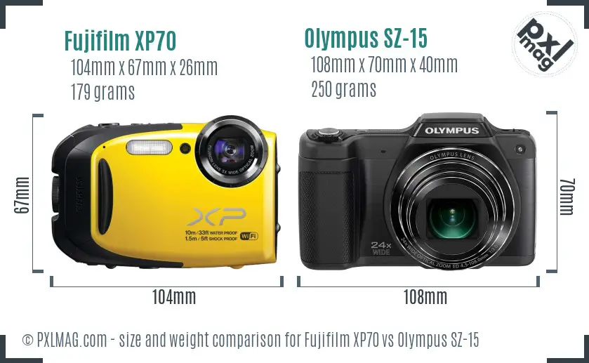 Fujifilm XP70 vs Olympus SZ-15 size comparison