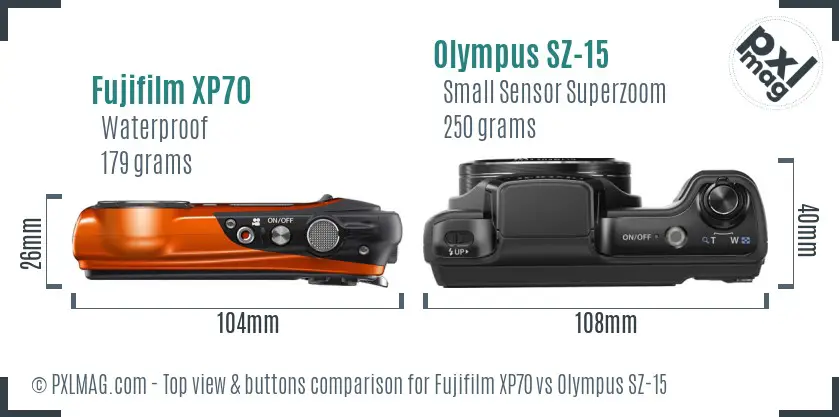 Fujifilm XP70 vs Olympus SZ-15 top view buttons comparison