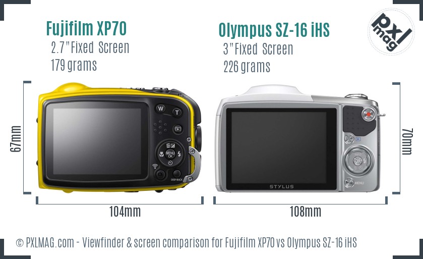 Fujifilm XP70 vs Olympus SZ-16 iHS Screen and Viewfinder comparison