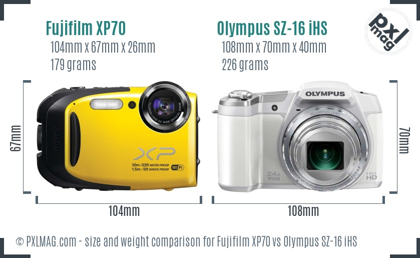 Fujifilm XP70 vs Olympus SZ-16 iHS size comparison Fujifilm XP70 vs Olympus SZ-16 iHS size comparison
