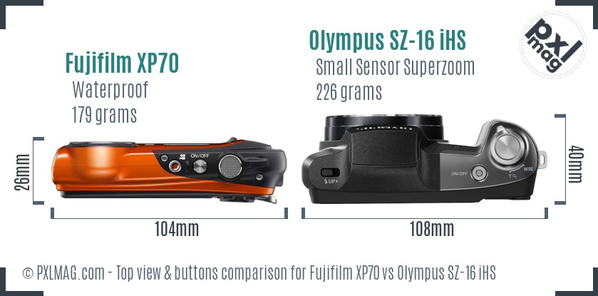 Fujifilm XP70 vs Olympus SZ-16 iHS top view buttons comparison