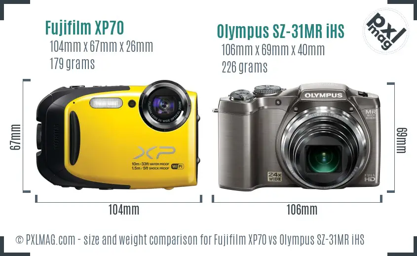 Fujifilm XP70 vs Olympus SZ-31MR iHS size comparison Fujifilm XP70 vs Olympus SZ-31MR iHS size comparison
