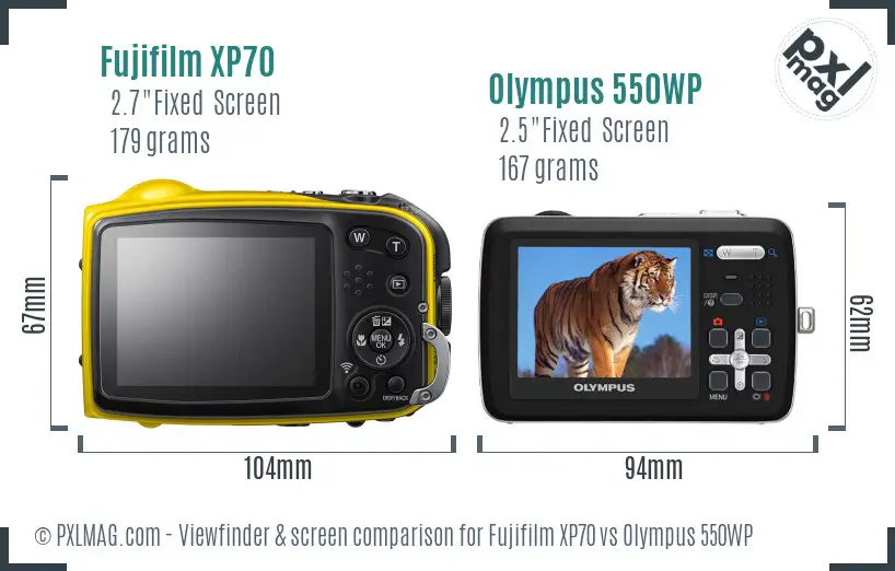 Fujifilm XP70 vs Olympus 550WP Screen and Viewfinder comparison