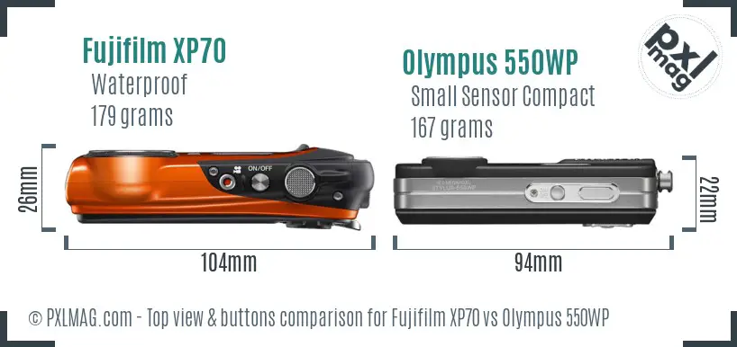 Fujifilm XP70 vs Olympus 550WP top view buttons comparison