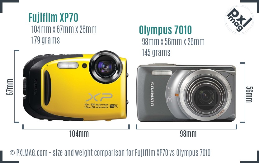 Fujifilm XP70 vs Olympus 7010 size comparison