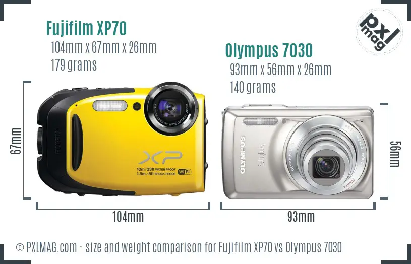 Fujifilm XP70 vs Olympus 7030 size comparison