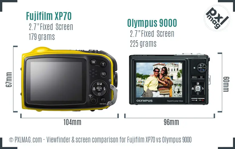 Fujifilm XP70 vs Olympus 9000 Screen and Viewfinder comparison
