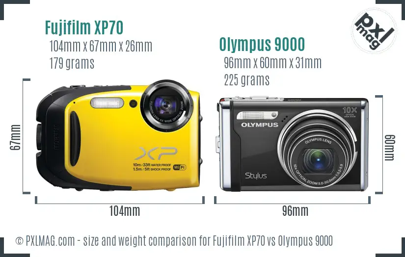 Fujifilm XP70 vs Olympus 9000 size comparison