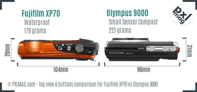 Fujifilm XP70 vs Olympus 9000 top view buttons comparison