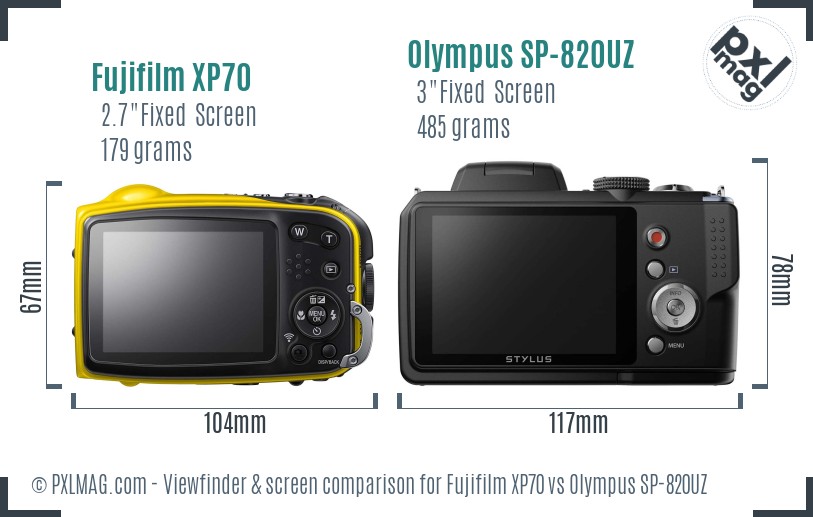 Fujifilm XP70 vs Olympus SP-820UZ Screen and Viewfinder comparison