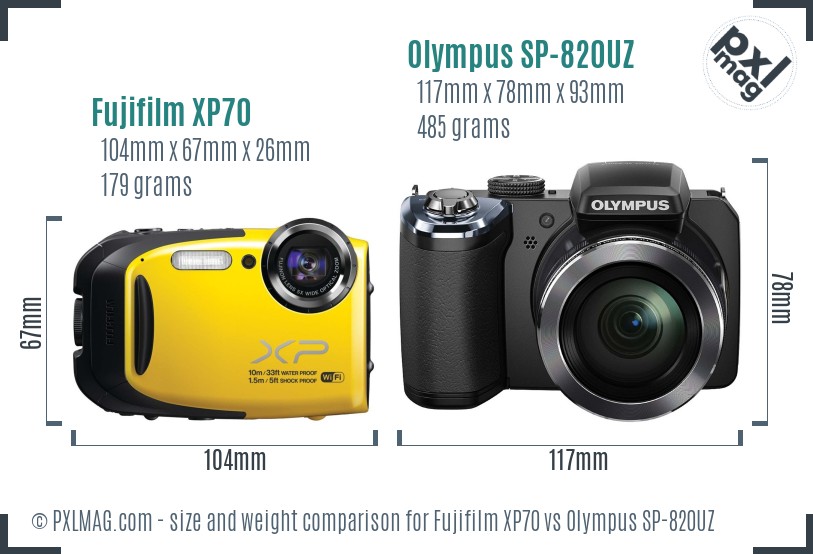 Fujifilm XP70 vs Olympus SP-820UZ size comparison