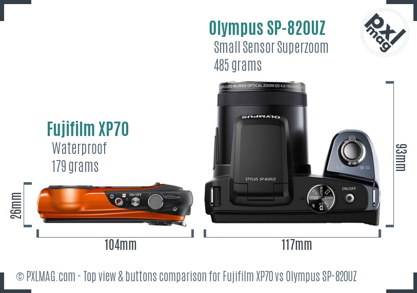 Fujifilm XP70 vs Olympus SP-820UZ top view buttons comparison
