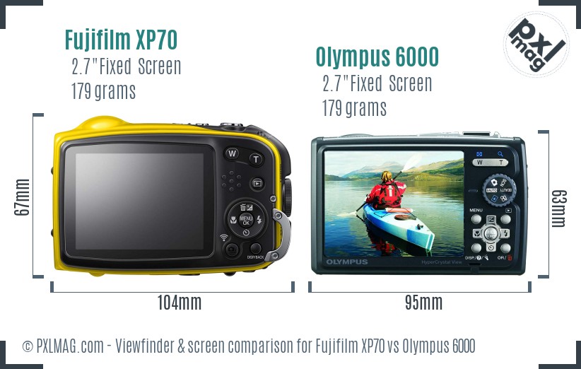 Fujifilm XP70 vs Olympus 6000 Screen and Viewfinder comparison