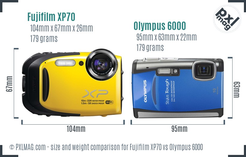 Fujifilm XP70 vs Olympus 6000 size comparison