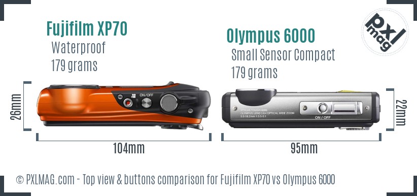 Fujifilm XP70 vs Olympus 6000 top view buttons comparison