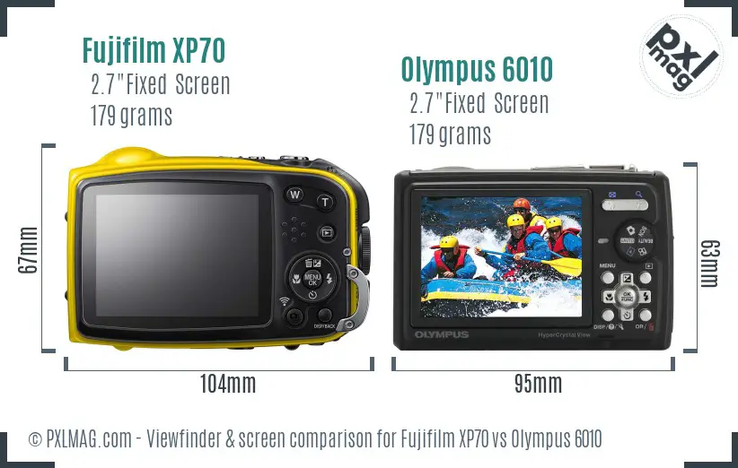 Fujifilm XP70 vs Olympus 6010 Screen and Viewfinder comparison