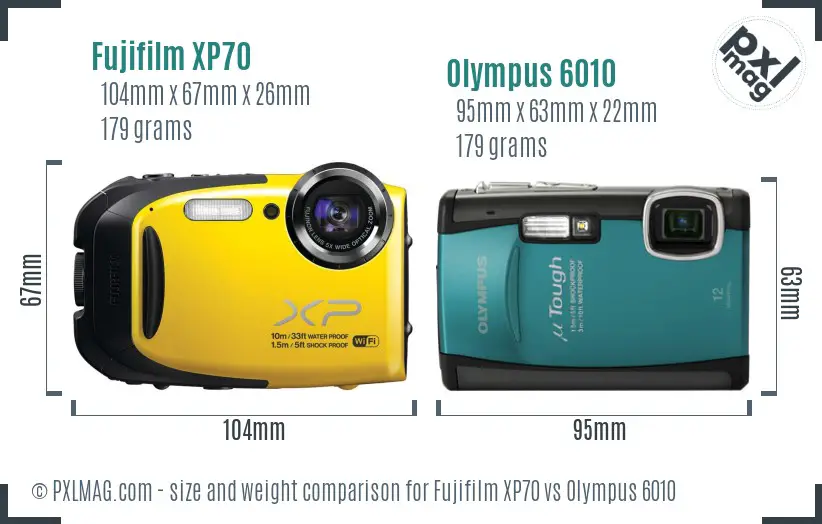 Fujifilm XP70 vs Olympus 6010 size comparison