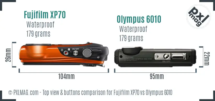 Fujifilm XP70 vs Olympus 6010 top view buttons comparison