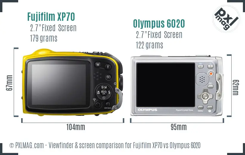 Fujifilm XP70 vs Olympus 6020 Screen and Viewfinder comparison