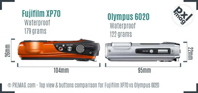 Fujifilm XP70 vs Olympus 6020 top view buttons comparison