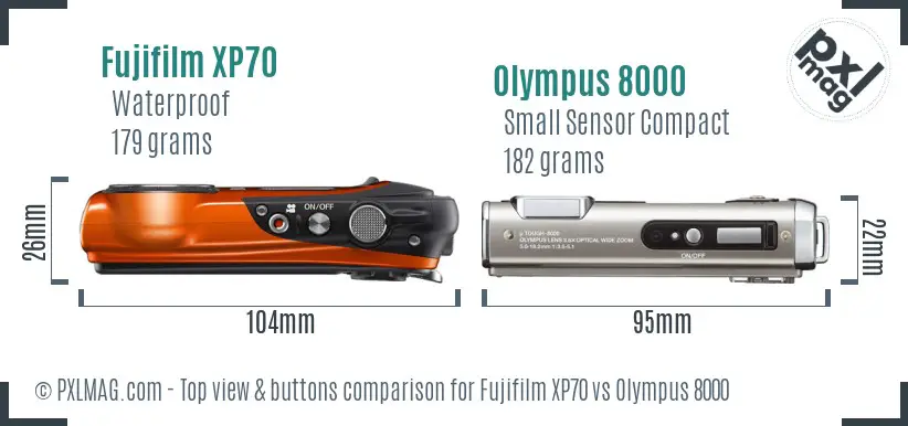 Fujifilm XP70 vs Olympus 8000 top view buttons comparison Fujifilm XP70 vs Olympus 8000 top view buttons comparison