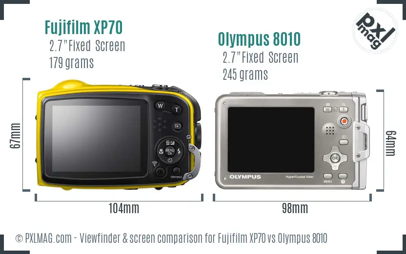 Fujifilm XP70 vs Olympus 8010 Screen and Viewfinder comparison