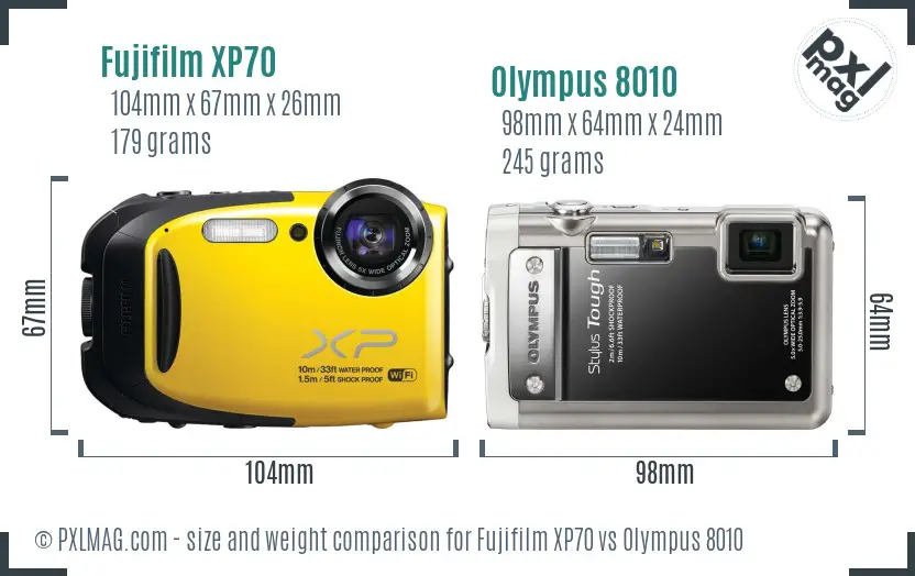 Fujifilm XP70 vs Olympus 8010 size comparison