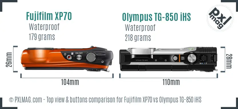 Fujifilm XP70 vs Olympus TG-850 iHS top view buttons comparison