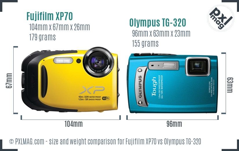 Fujifilm XP70 vs Olympus TG-320 size comparison