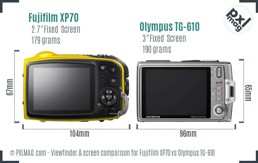 Fujifilm XP70 vs Olympus TG-610 Screen and Viewfinder comparison