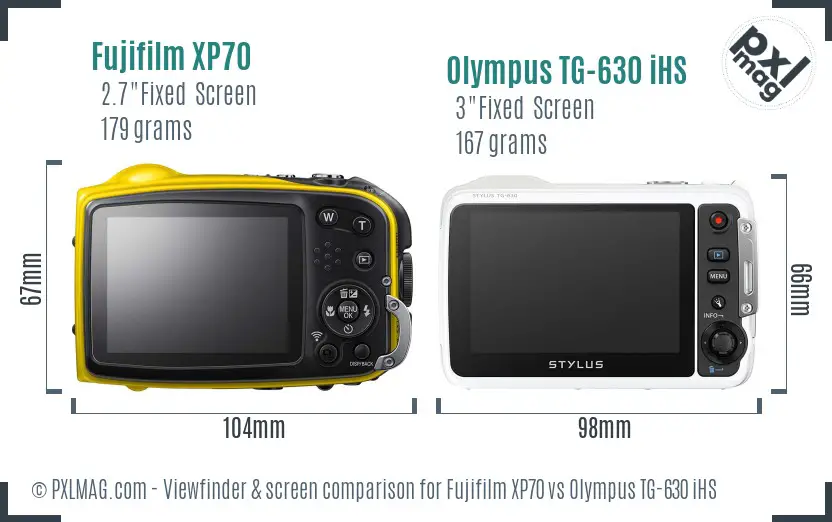 Fujifilm XP70 vs Olympus TG-630 iHS Screen and Viewfinder comparison