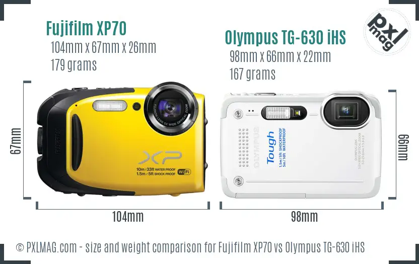 Fujifilm XP70 vs Olympus TG-630 iHS size comparison