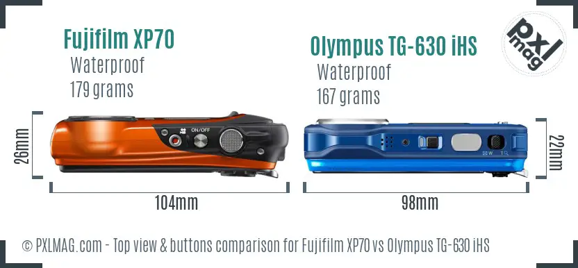 Fujifilm XP70 vs Olympus TG-630 iHS top view buttons comparison