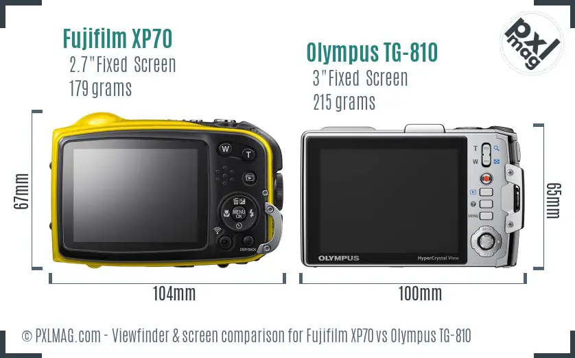 Fujifilm XP70 vs Olympus TG-810 Screen and Viewfinder comparison