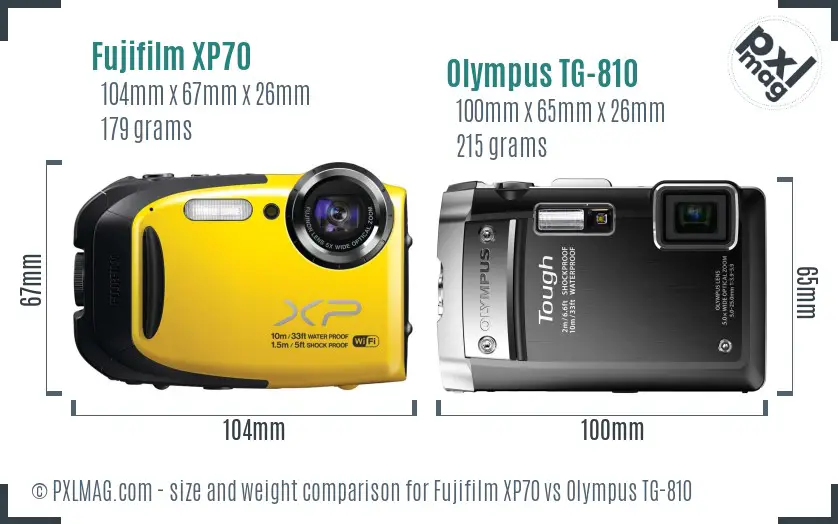 Fujifilm XP70 vs Olympus TG-810 size comparison