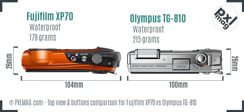 Fujifilm XP70 vs Olympus TG-810 top view buttons comparison