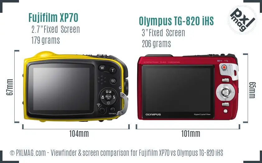 Fujifilm XP70 vs Olympus TG-820 iHS Screen and Viewfinder comparison