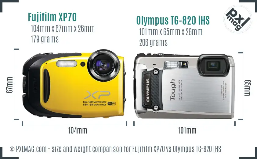 Fujifilm XP70 vs Olympus TG-820 iHS size comparison