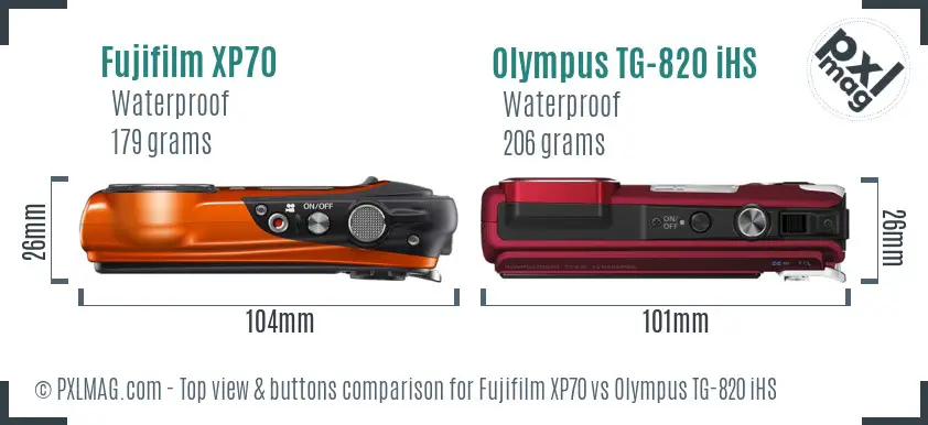 Fujifilm XP70 vs Olympus TG-820 iHS top view buttons comparison