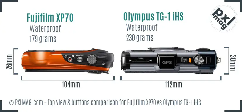 Fujifilm XP70 vs Olympus TG-1 iHS top view buttons comparison