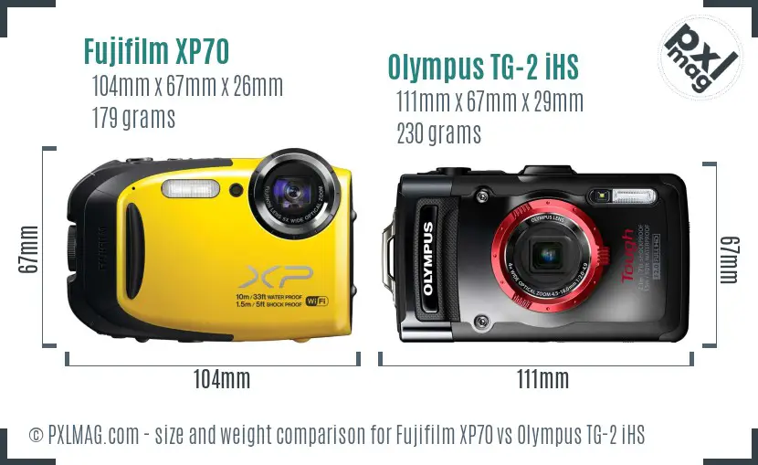 Fujifilm XP70 vs Olympus TG-2 iHS size comparison