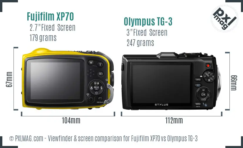 Fujifilm XP70 vs Olympus TG-3 Screen and Viewfinder comparison