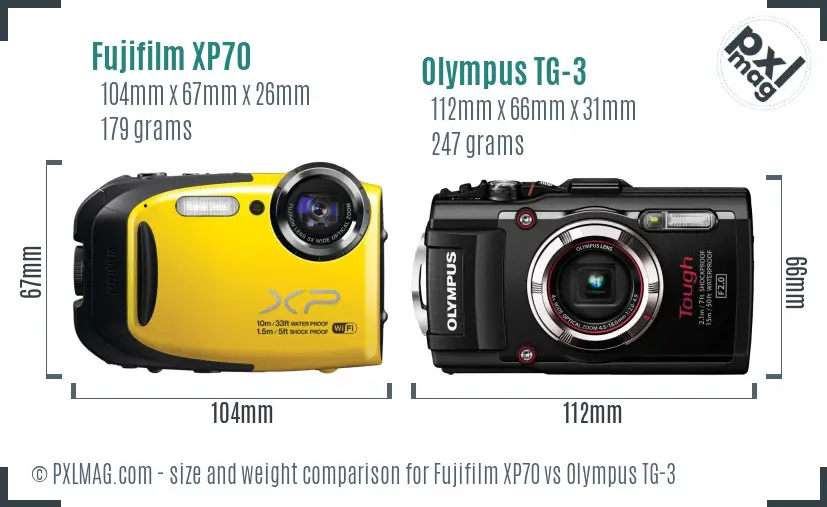 Fujifilm XP70 vs Olympus TG-3 size comparison