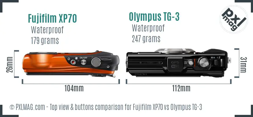 Fujifilm XP70 vs Olympus TG-3 top view buttons comparison