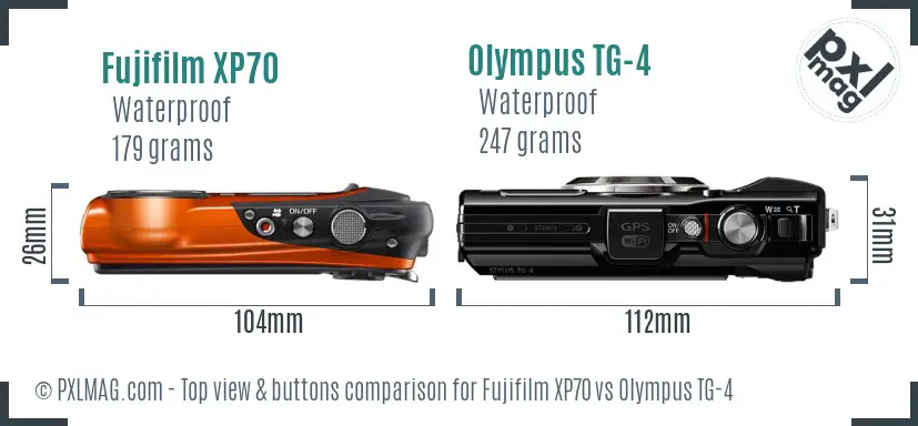 Fujifilm XP70 vs Olympus TG-4 top view buttons comparison